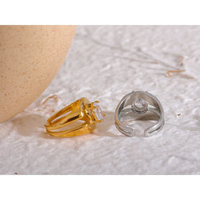 Anel Geométrico de Luxo com Zircônia — Banhado a Ouro 18k