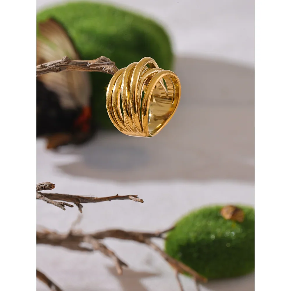 Anel Largo Geométrico Ouro 18K PVD