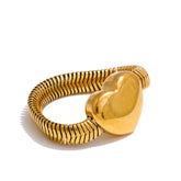 Anel Coração com Corrente de Cobra em Ouro 18K