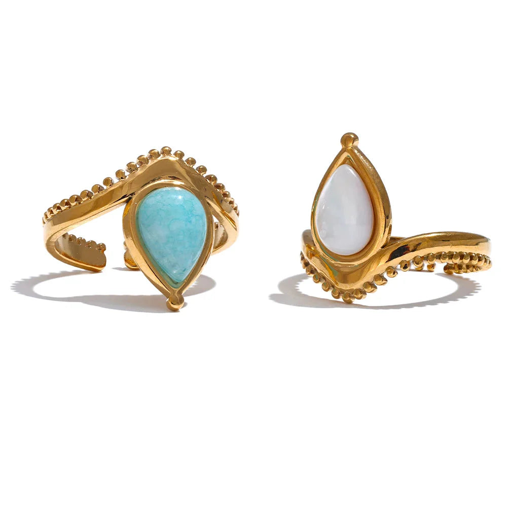 Anel Ajustável Ouro 18K com Amazonite