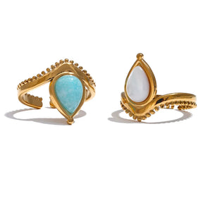 Anel Ajustável Ouro 18K com Amazonite