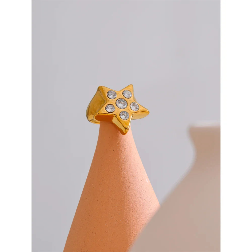 Anel Estrela Zircônia 18K Banhado Ouro