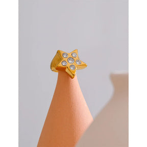 Anel Estrela Zircônia 18K Banhado Ouro