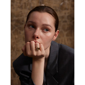 Anel Geométrico Aberto Zircônia Ouro 18K