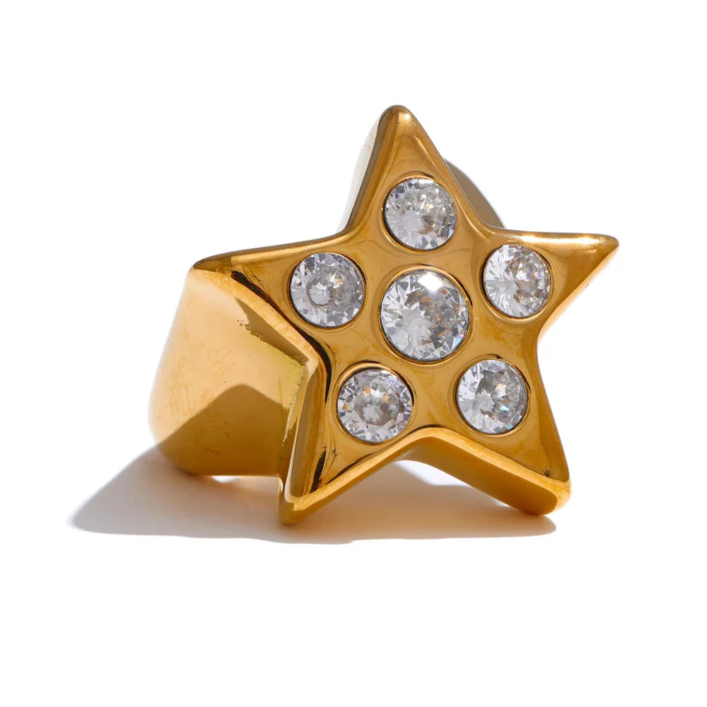 Anel Estrela Zircônia 18K Banhado Ouro