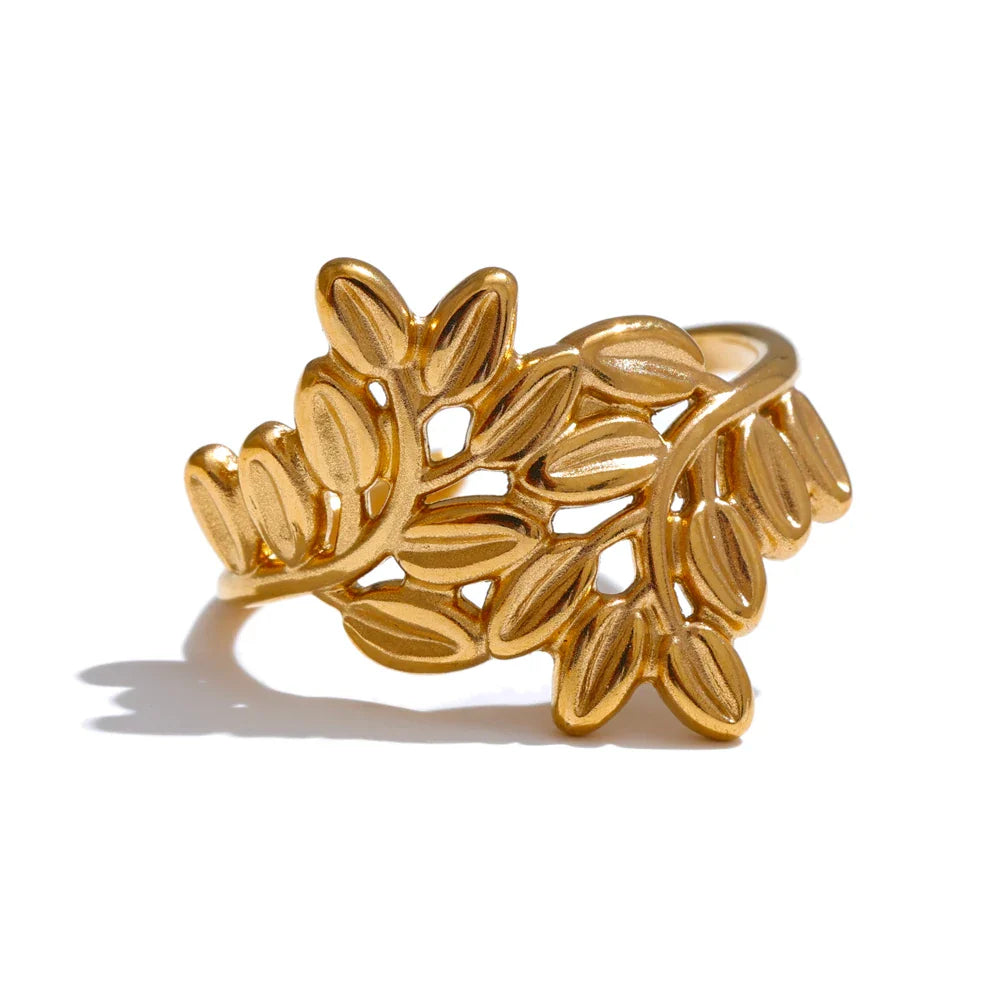 Anel Folhas Banhado a Ouro 18K