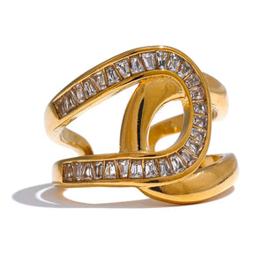 Anel Geométrico de Zircônia Banhado a Ouro 18K