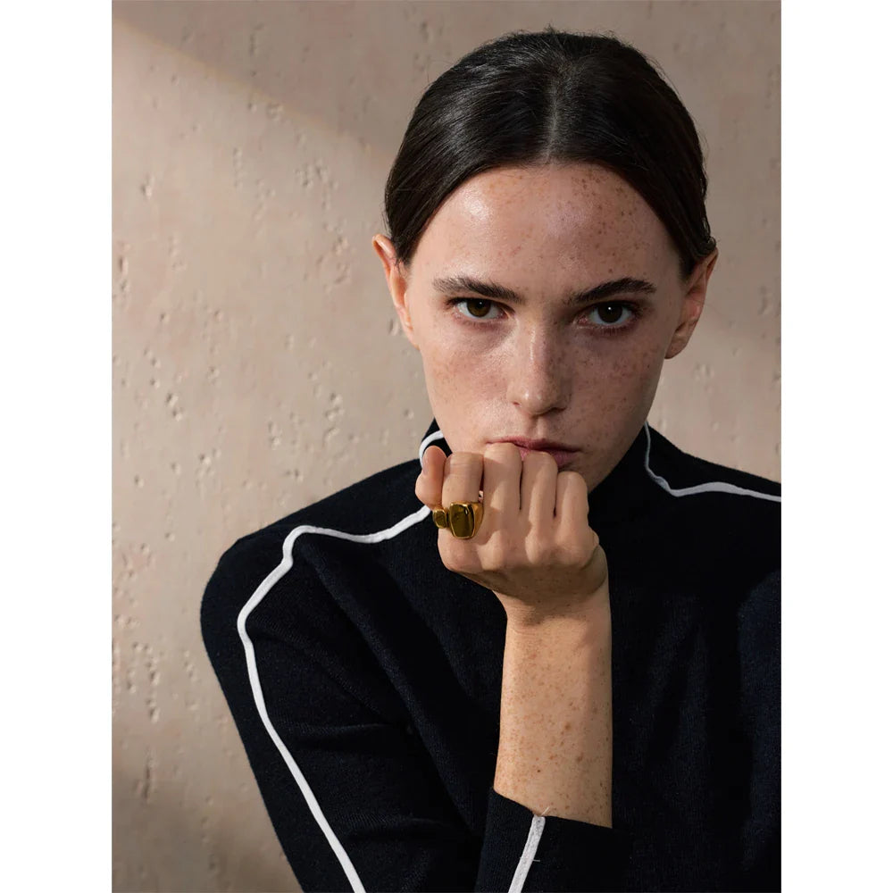 Anel Geométrico Dourado Aço Inoxidável