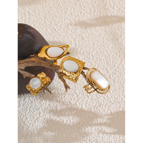 Anel Geométrico Concha Natural Banho Ouro 18K