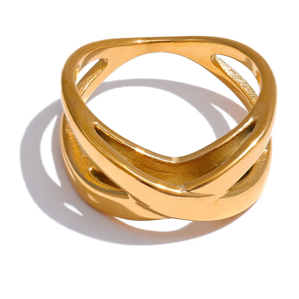 Anel Geométrico Minimalista Banhado a Ouro 18K