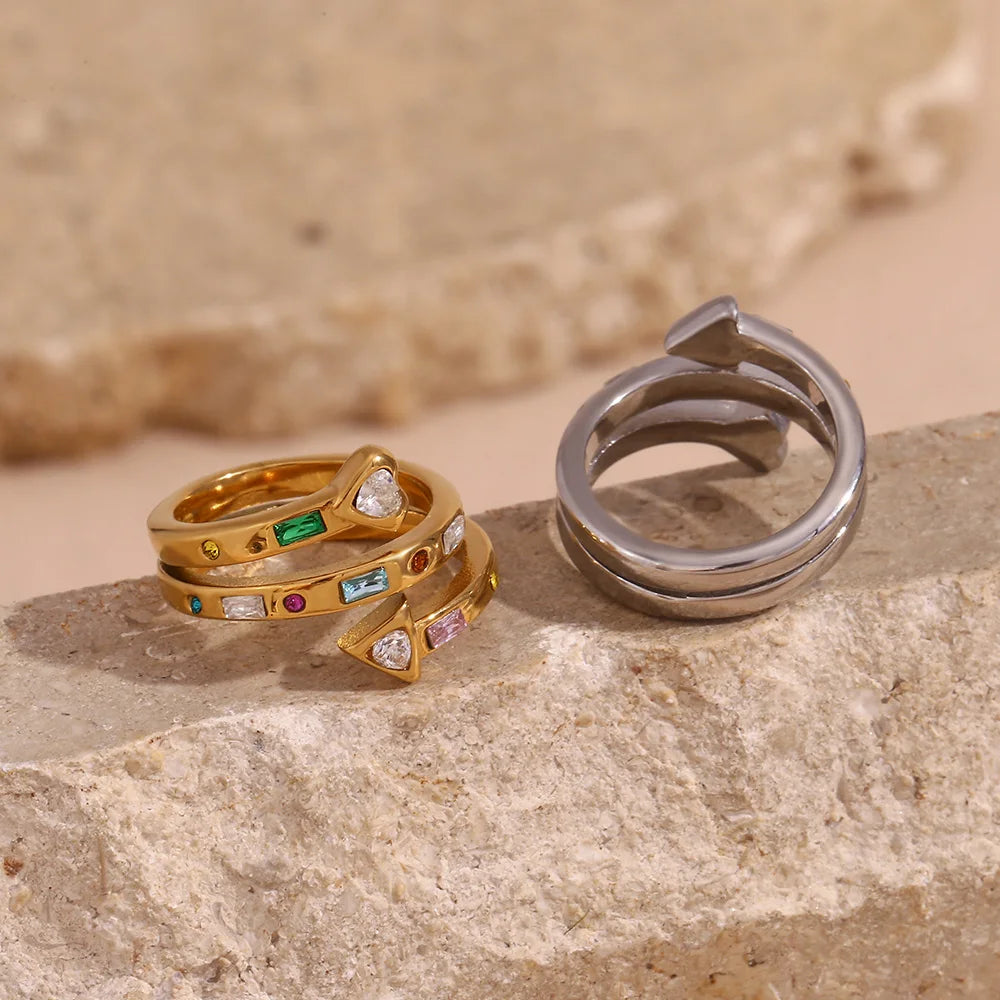 Anel Coração e Seta com Zircônia Banhado a Ouro 18K