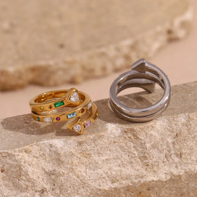 Anel Coração e Seta com Zircônia Banhado a Ouro 18K