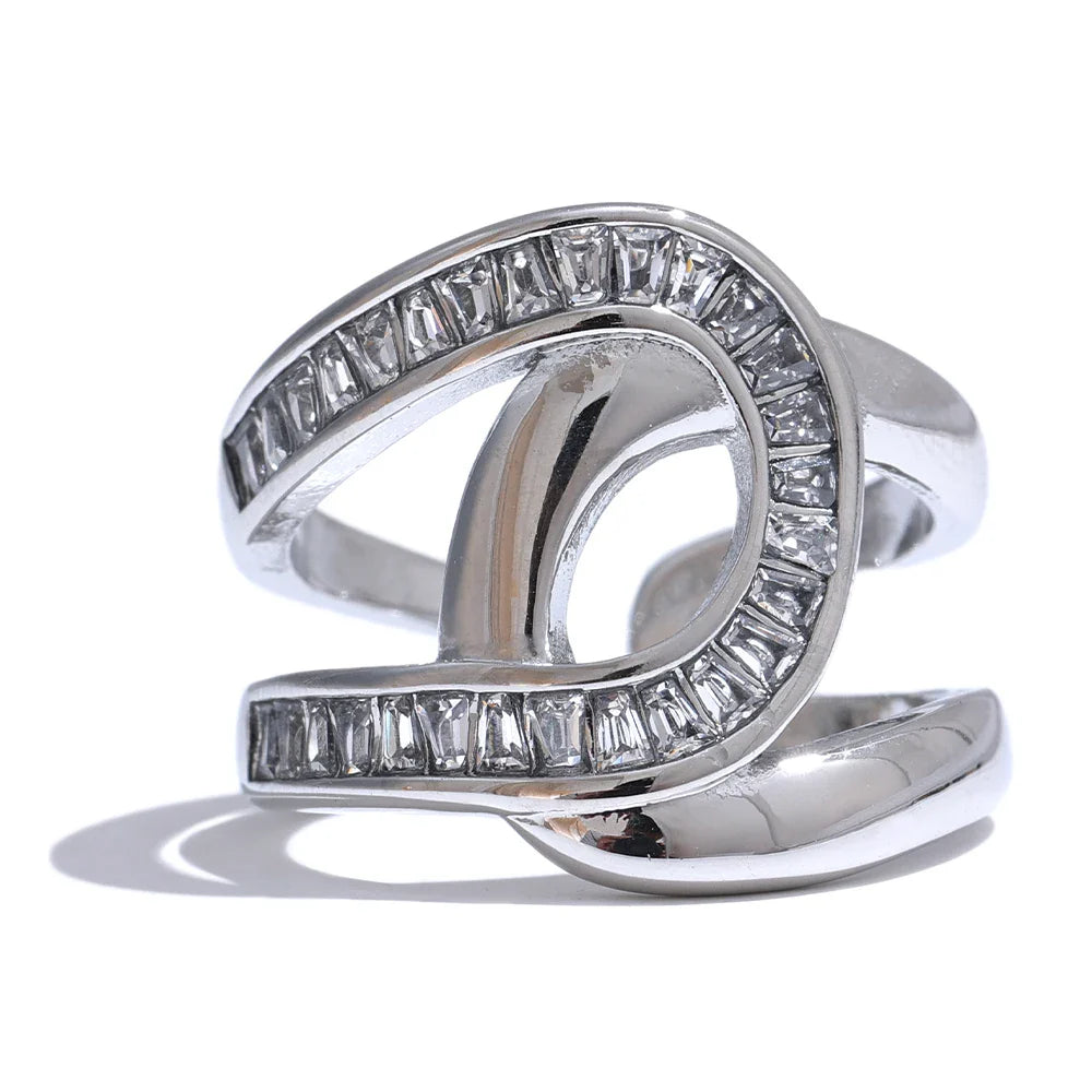 Anel Geométrico de Zircônia Banhado a Ouro 18K