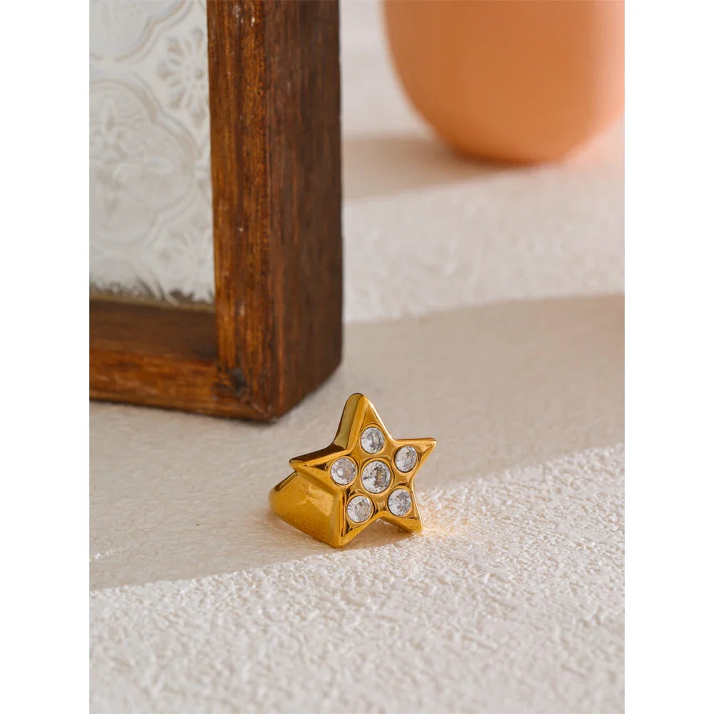 Anel Estrela Zircônia 18K Banhado Ouro