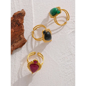 Anel Ajustável com Pedra Natural Banhado a Ouro 18K