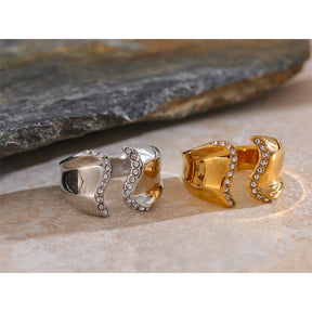 Anel Geométrico Aberto Zircônia Ouro 18K