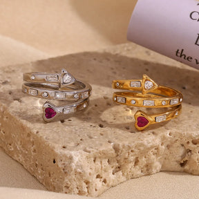 Anel Coração e Seta com Zircônia Banhado a Ouro 18K