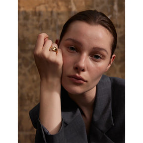 Anel Geométrico Aberto Zircônia Ouro 18K