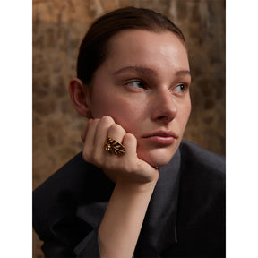 Anel Folha Dourado Ajustável 18k