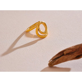 Anel Geométrico Dourado Aço Inoxidável