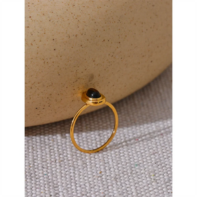 Anel Oval Fino Pedra Natural Ouro 18K
