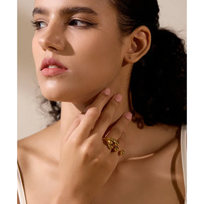 Anel Geométrico Dourado em Aço Inoxidável