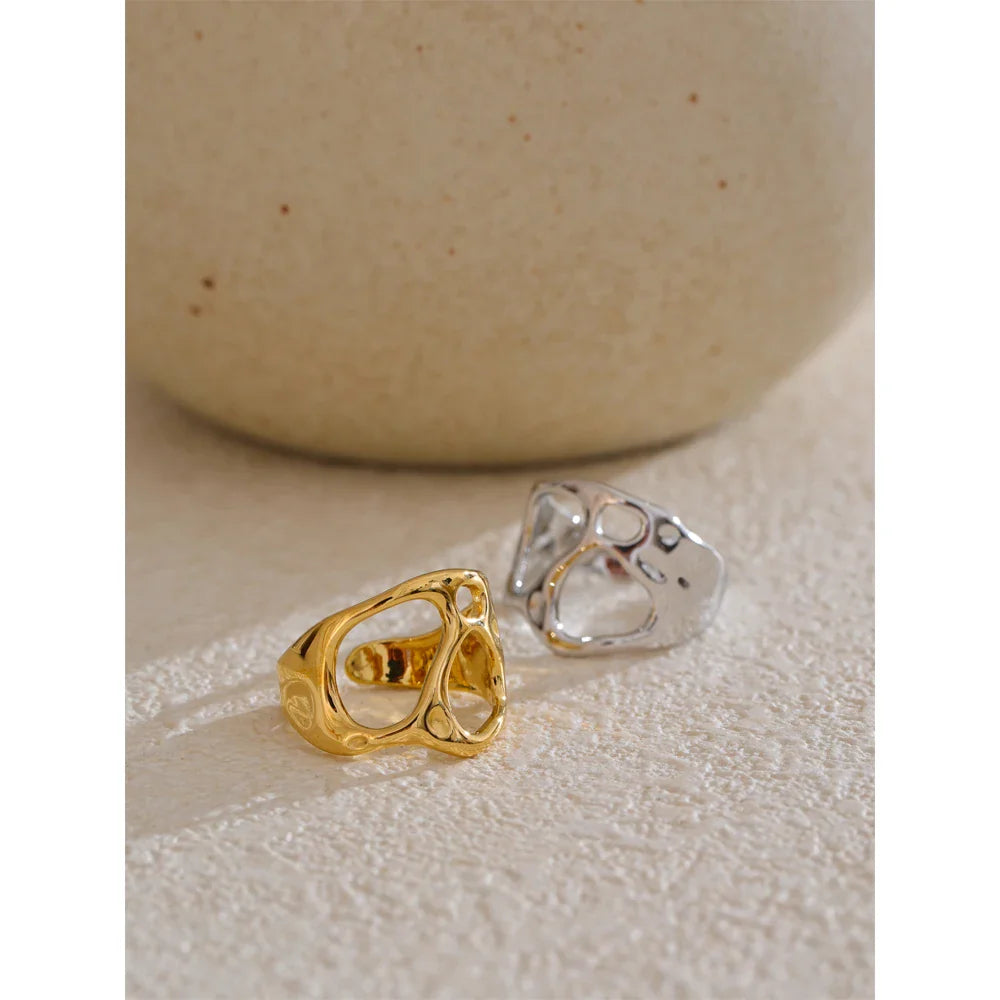 Anel Geométrico Aberto Ajustável – Banhado a Ouro 18K