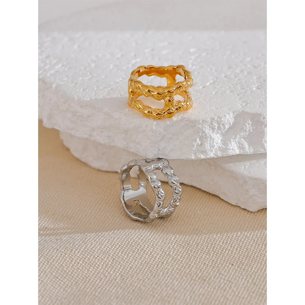 Anel Duplo Geométrico Ouro 18K