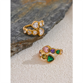 Anel Coração Zircônia Dourado Ajustável