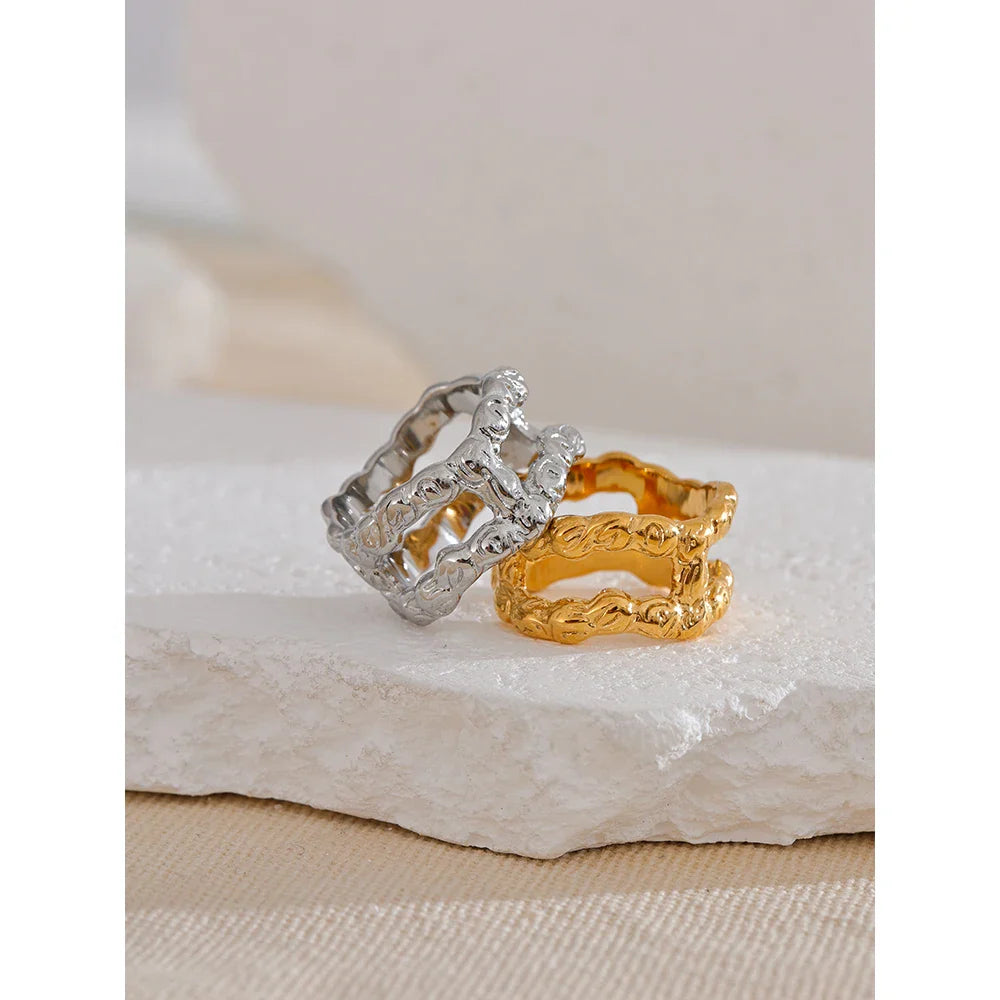 Anel Duplo Geométrico Ouro 18K