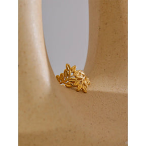 Anel Folhas Banhado a Ouro 18K