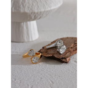 Anel Geométrico com Zircônia Cúbica em Aço Inoxidável