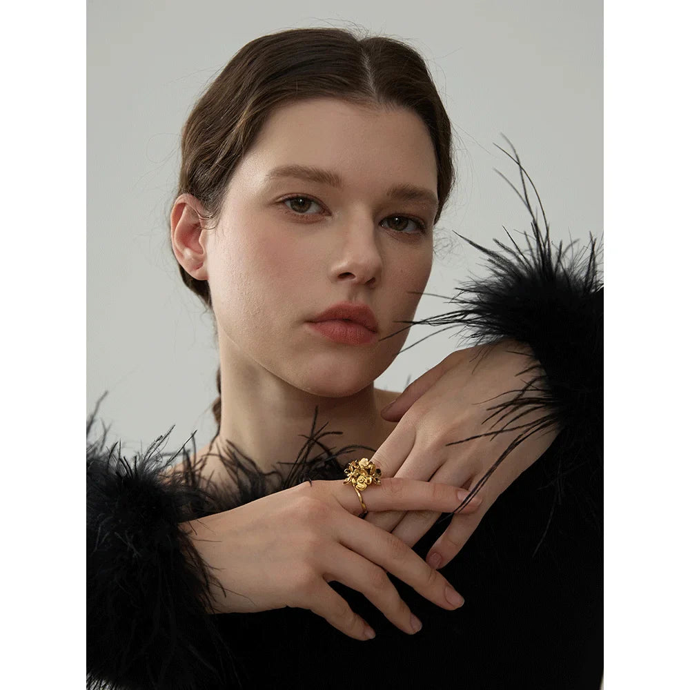 Anel Flor Dourada em Aço Inoxidável