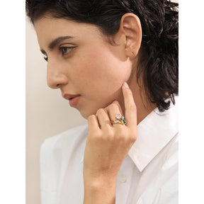 Anel Coração Zircônia Dourado Ajustável