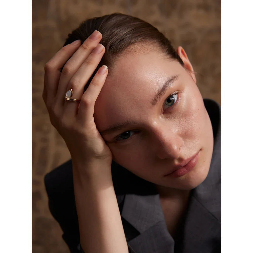 Anel Ajustável Ouro 18K com Amazonite