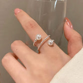 Anel Ajustável Espiral com Pérolas