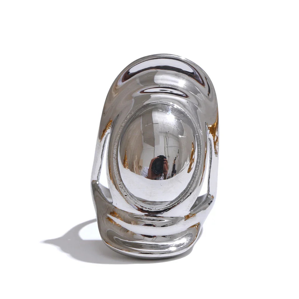 Anel Geométrico de Metal Banhado a Ouro 18K