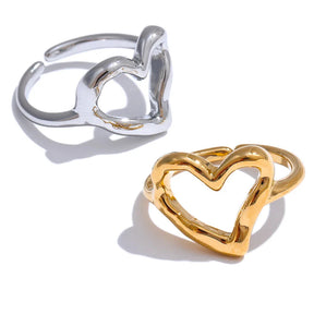 Anel Ajustável Coração Banhado a Ouro 18K
