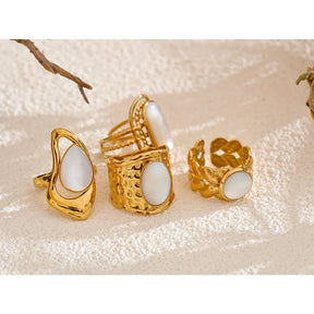 Anel Geométrico Concha Natural Banho Ouro 18K