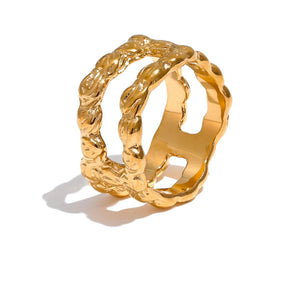 Anel Duplo Geométrico Ouro 18K