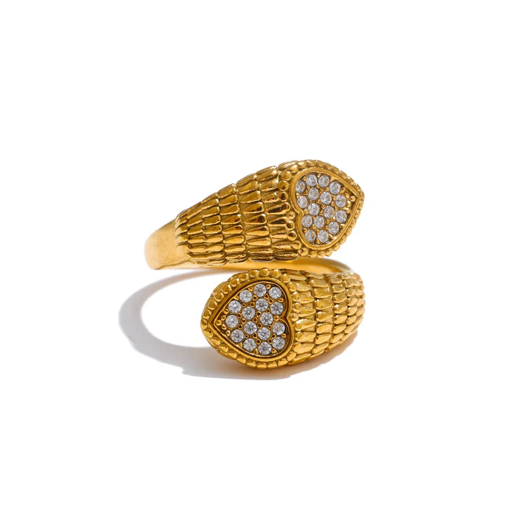 Anel Ajustável Coração com Zircônia – Ouro 18K