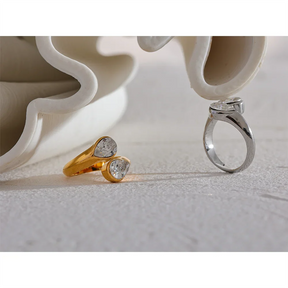 Anel Geométrico com Zircônia Cúbica em Aço Inoxidável