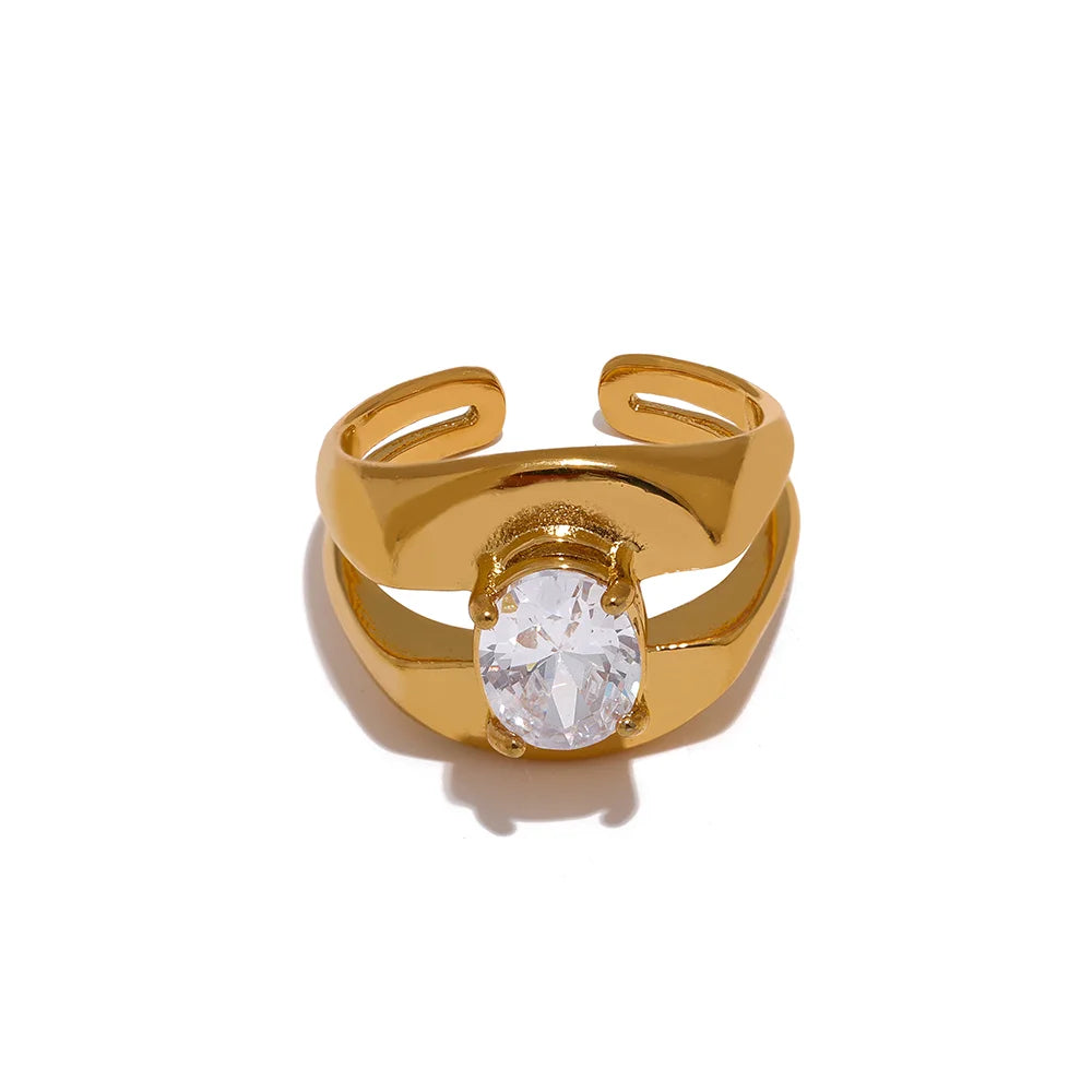 Anel Geométrico de Luxo com Zircônia — Banhado a Ouro 18k