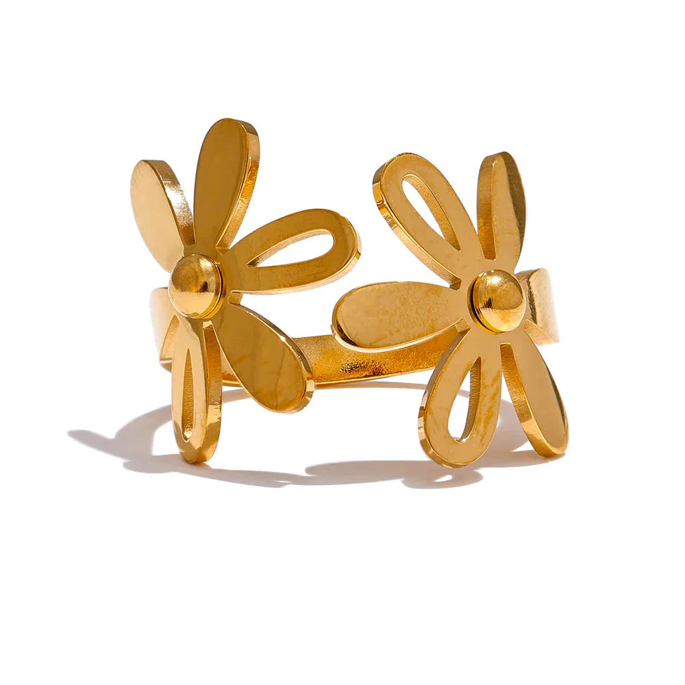 Anel Floral Dourado Ajustável