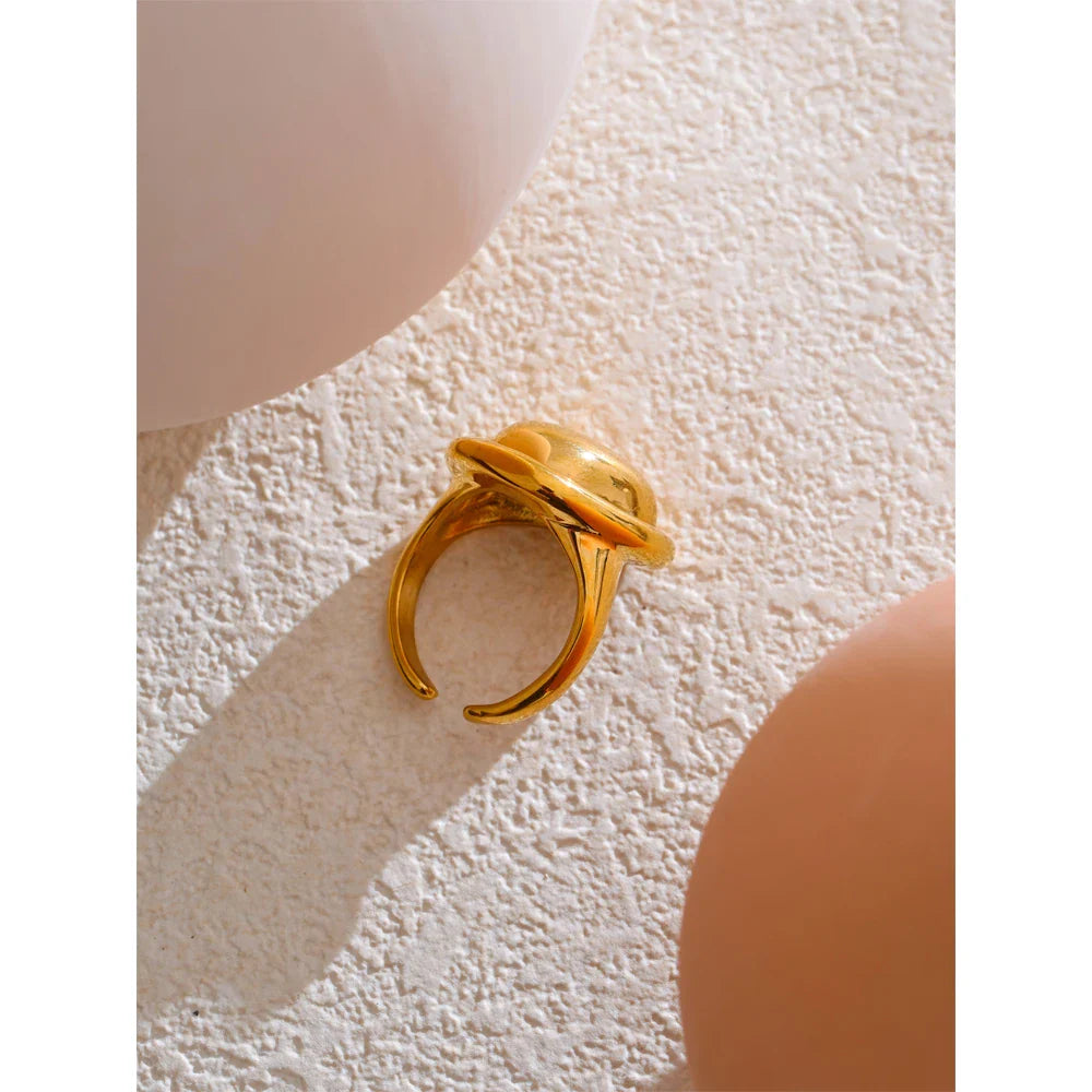 Anel de Coração em Aço Inoxidável Banhado a Ouro 18k