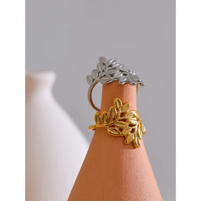 Anel Folhas Banhado a Ouro 18K