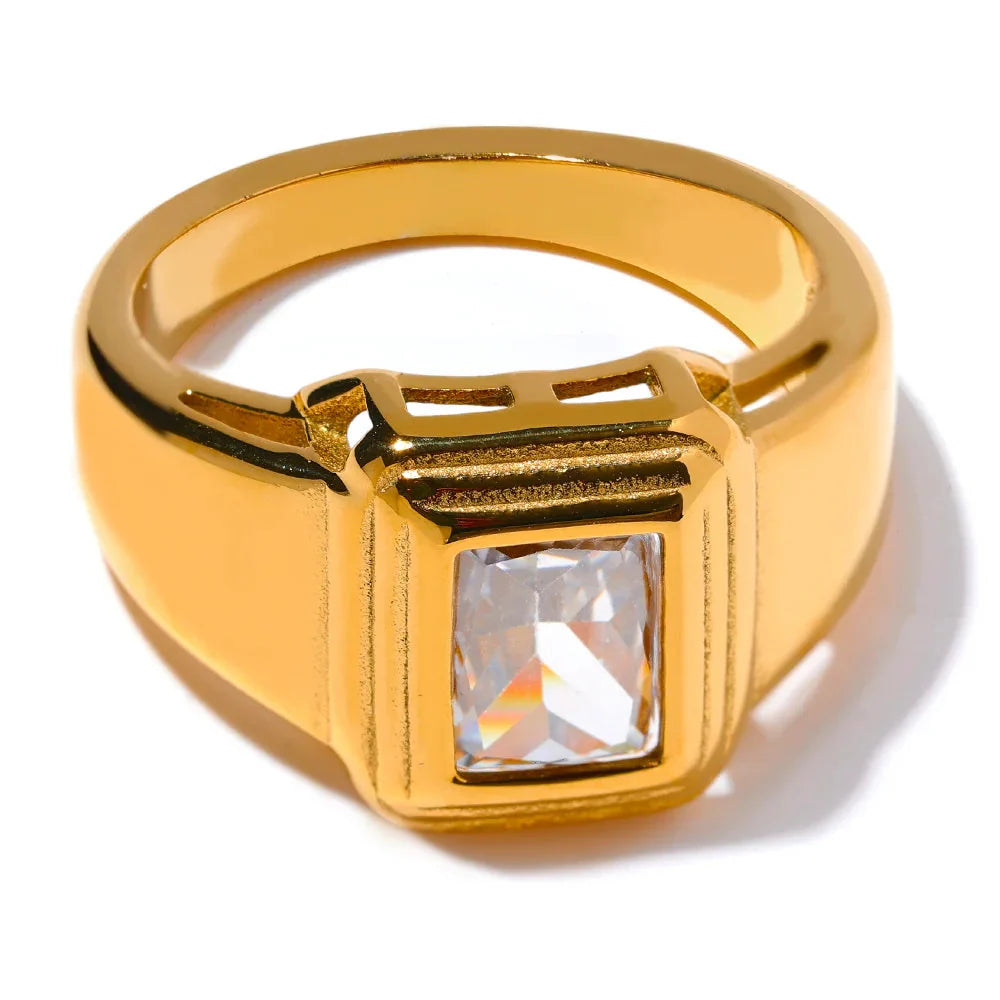 Anel Zircônia Geométrica Ouro 18K