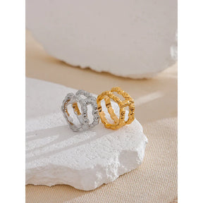 Anel Duplo Geométrico Ouro 18K