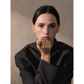 Anel Geométrico de Metal Banhado a Ouro 18K