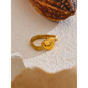 Anel Coração com Corrente de Cobra em Ouro 18K